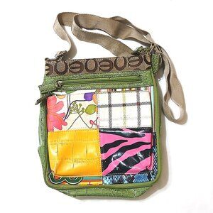 Maruca Designs Jacquard Crossbody - Brown Geometric with Green Croc Trim 🌿✨